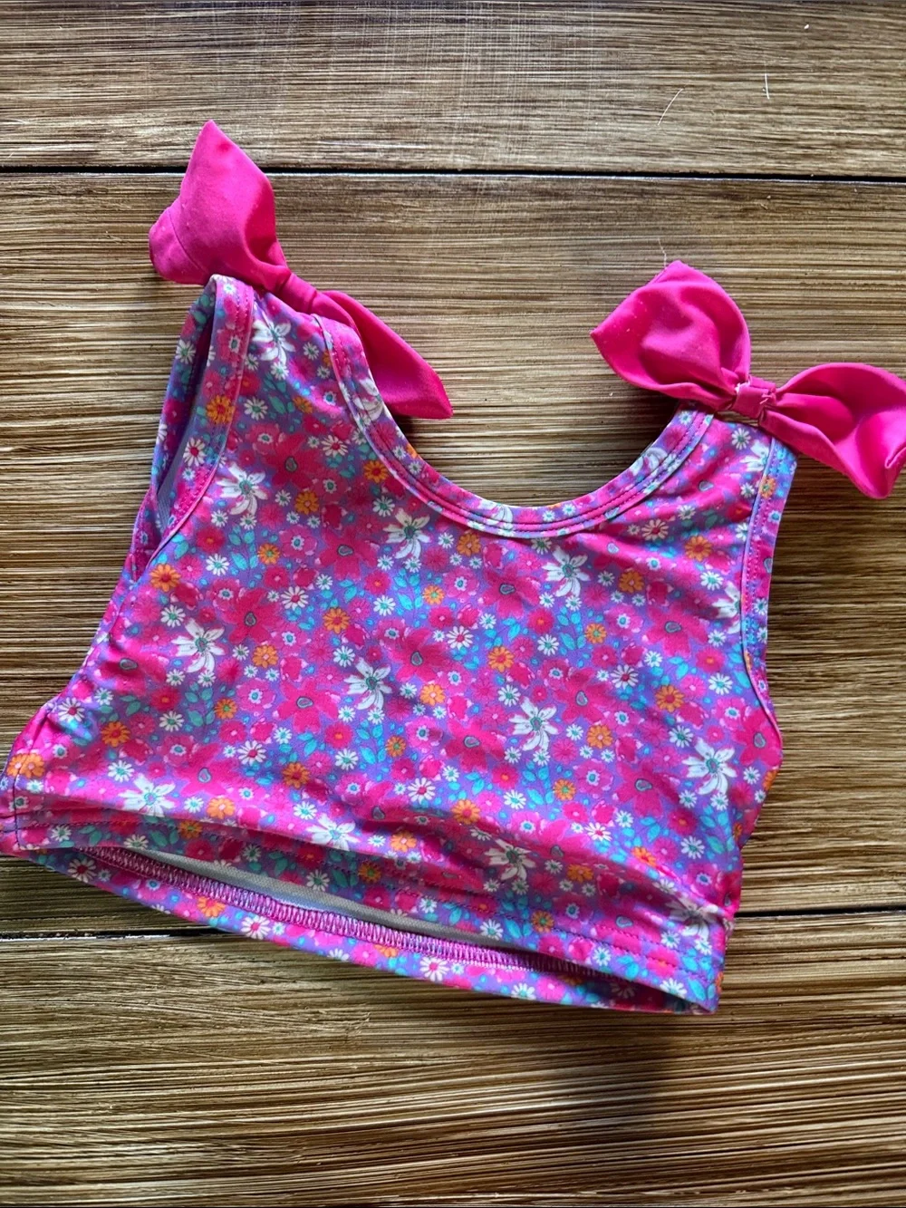 Girls' Bright Pink Floral Two-Piece Swim Set with Bow Straps